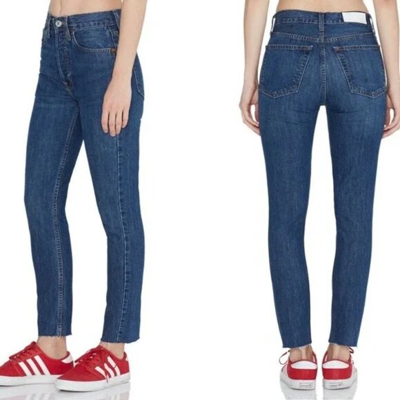 Re/Done High Rise Rigid Ankle Crop Jeans in Blue 30